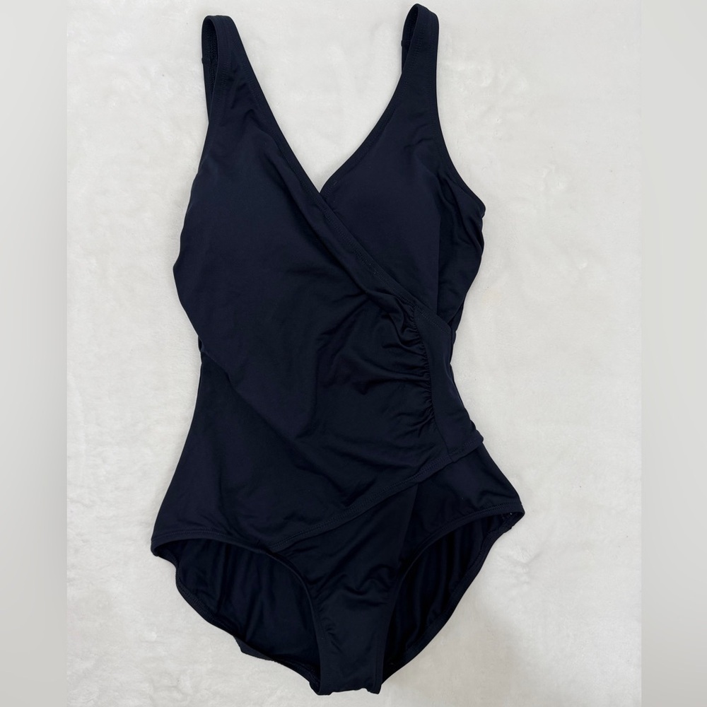 Jantzen Size 12 Dark Blue  Surplice One-Piece Swimsuit Tummy Control V-Neck